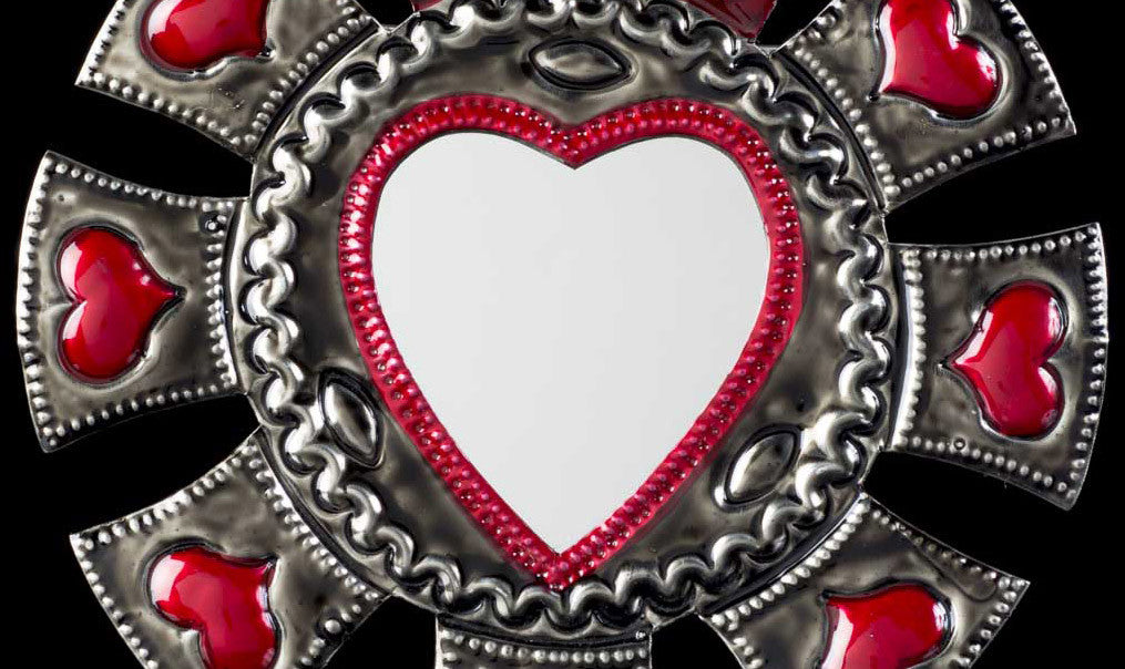 Mexican Tin Mirror Sacred Heart for Wall Hanging Oaxacan Folk Art