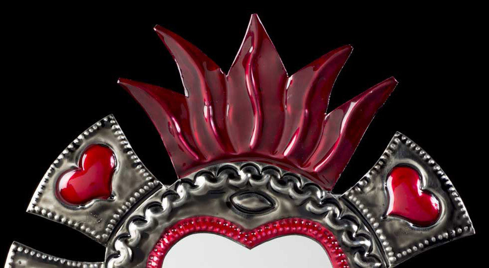 Mexican Tin Mirror Sacred Heart for Wall Hanging Oaxacan Folk Art