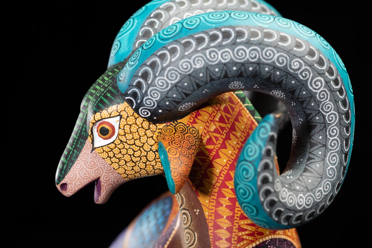 Ram Sheep Oaxacan Wood Carving Mexican Hand Crafted Sculpture Face