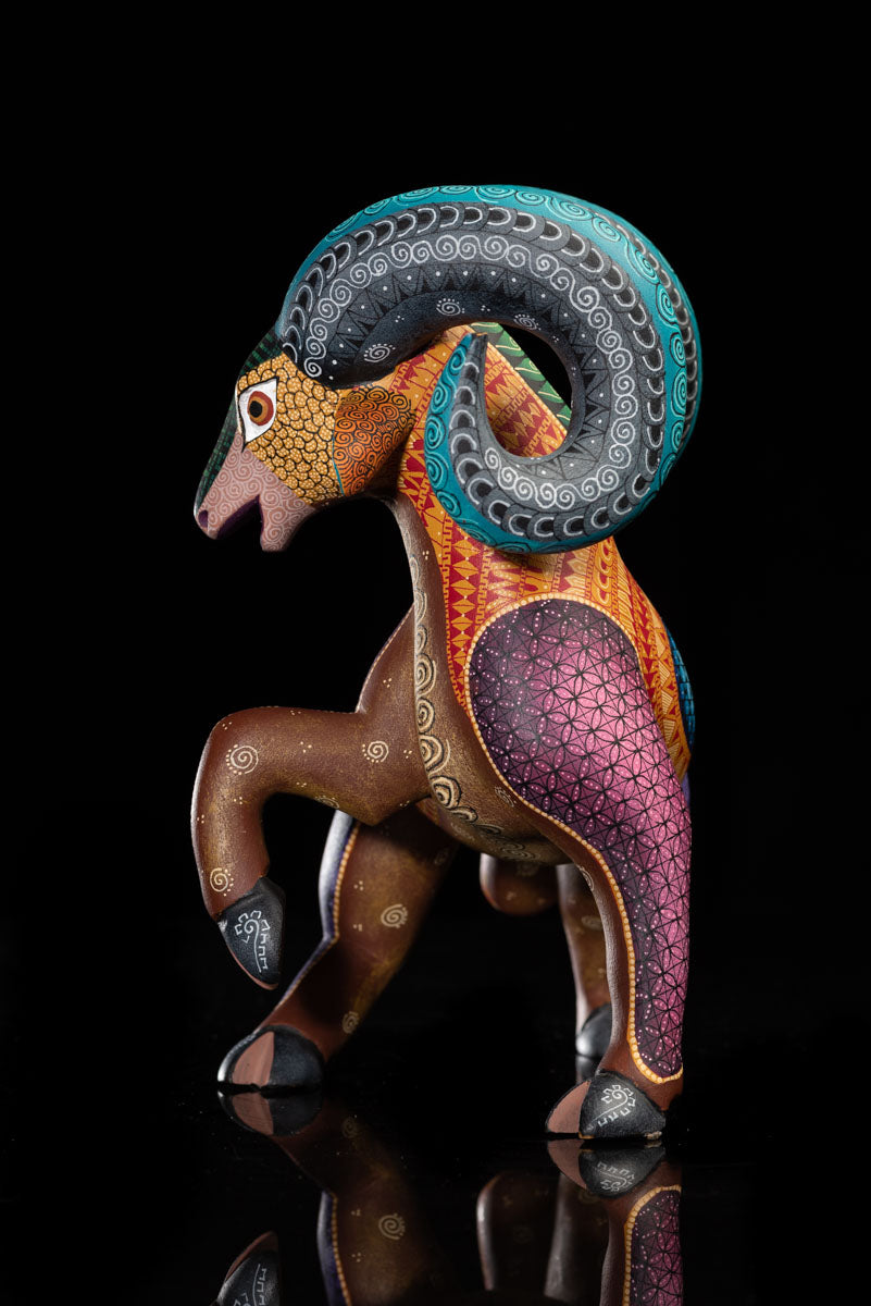 Ram Sheep Oaxacan Wood Carving Mexican Hand Crafted Sculpture Right Side