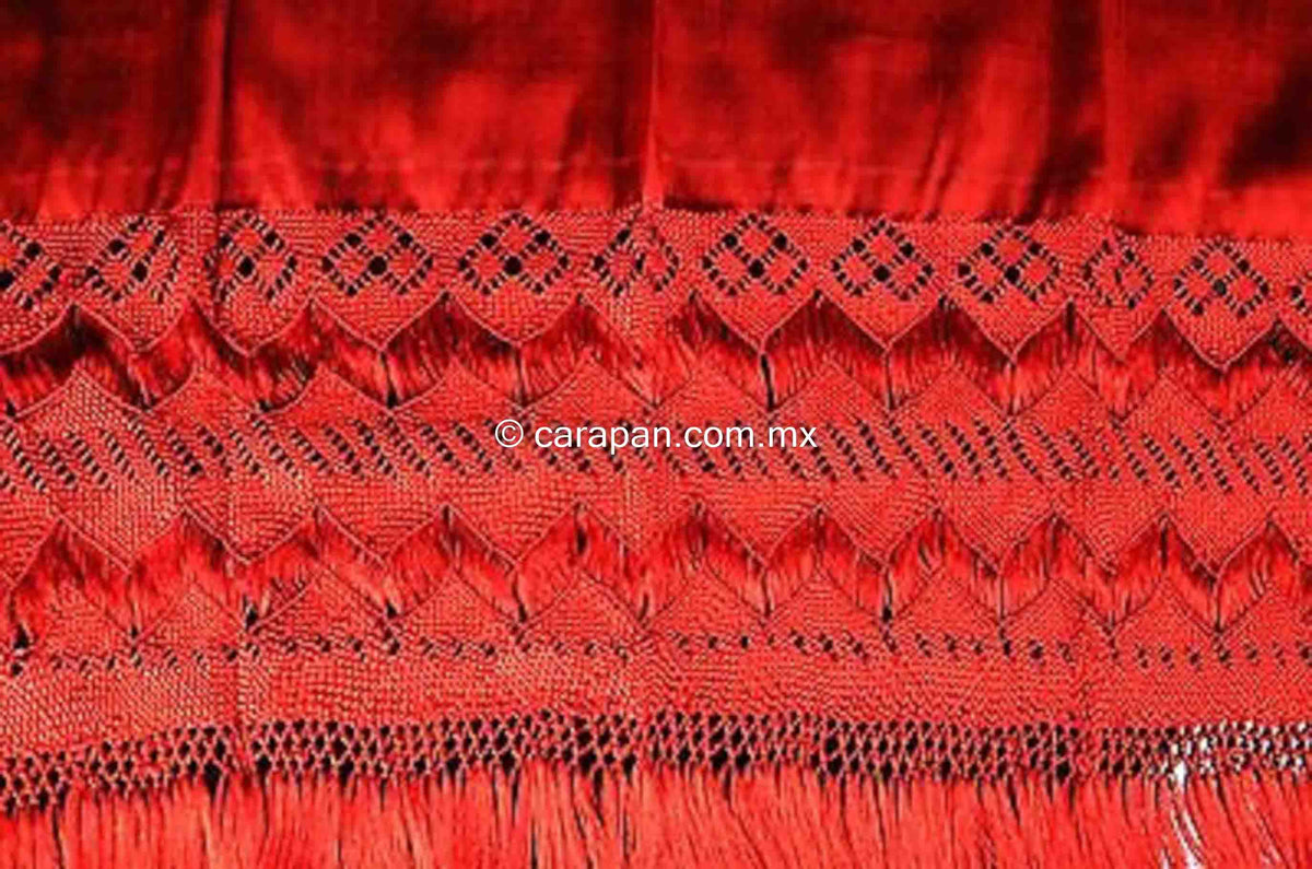 Red Mexican Shawl Red Rebozo Silk Texture back strap loomed in Santa Maria