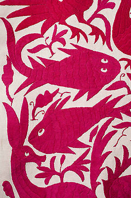 FUCSIA TABLE RUNNER OTOMI TEXTILE HAND EMBROIDERED MEXICAN FOLK ART