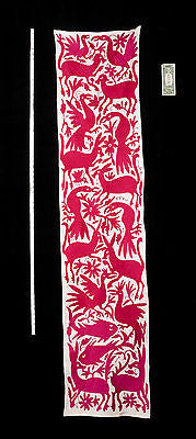 FUCSIA TABLE RUNNER OTOMI TEXTILE HAND EMBROIDERED MEXICAN FOLK ART