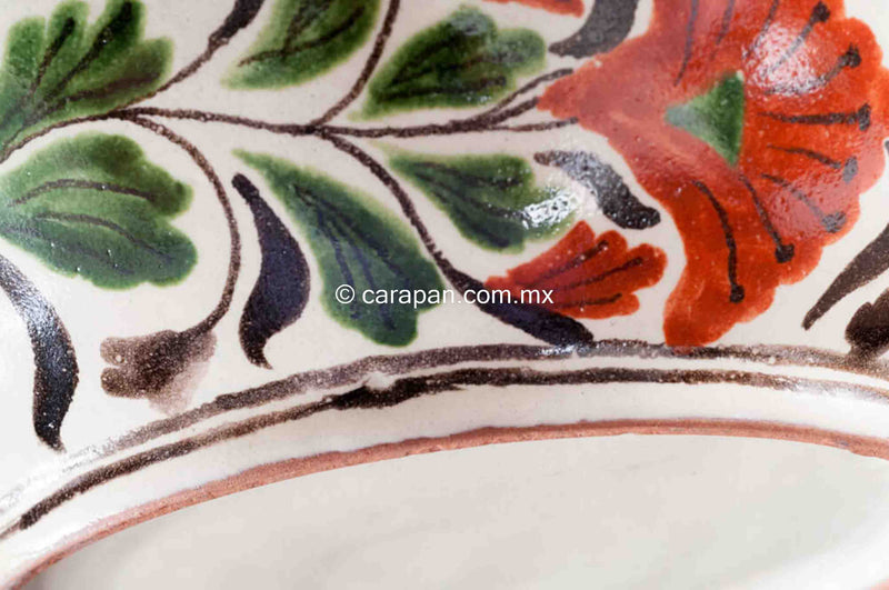 Mexican Talavera bowl vintage design squared stripe & Floral design