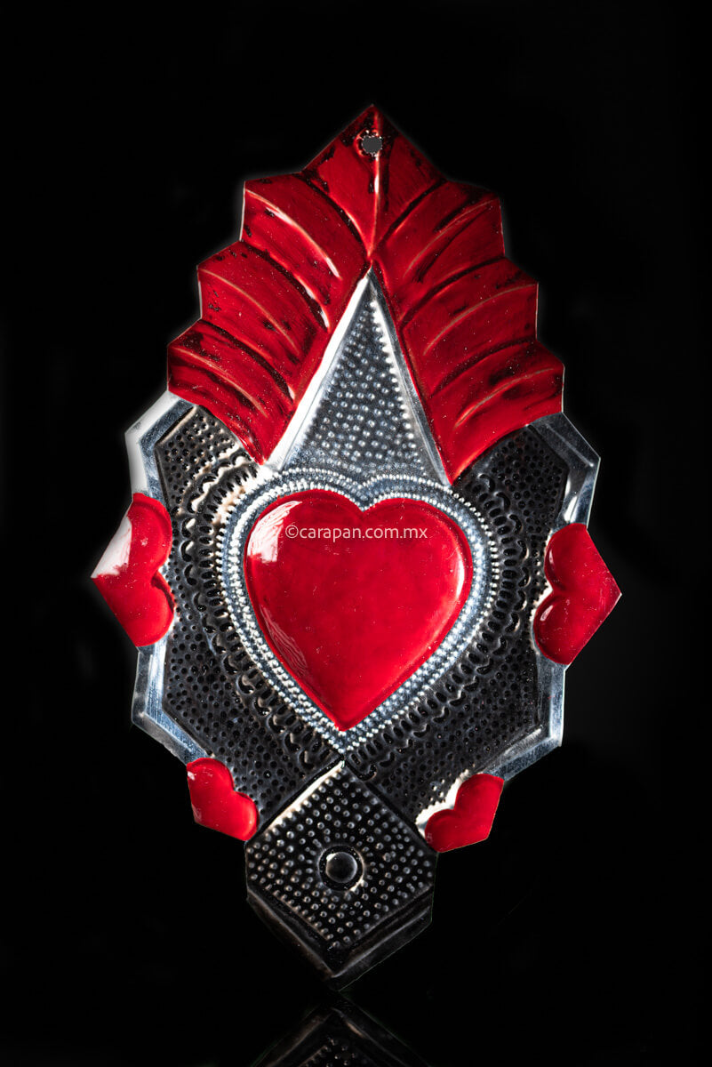 Chiseled Oaxacan Tin Art Heart Mexican Folk Art