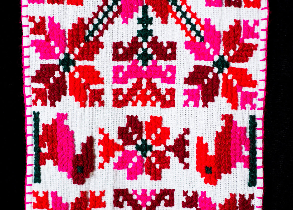 Embroidered Teenek Indigenous Textile Table Runner with Birds