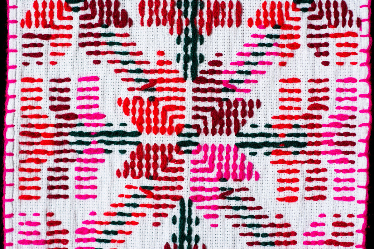 Embroidered Teenek Indigenous Textile Table Runner with Birds