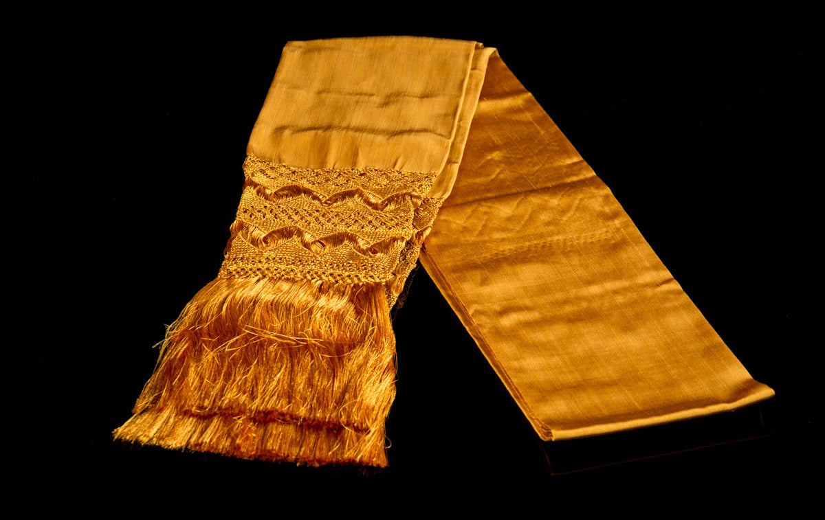 Golden rebozo shawl from Santa Maria Mexico silk texture