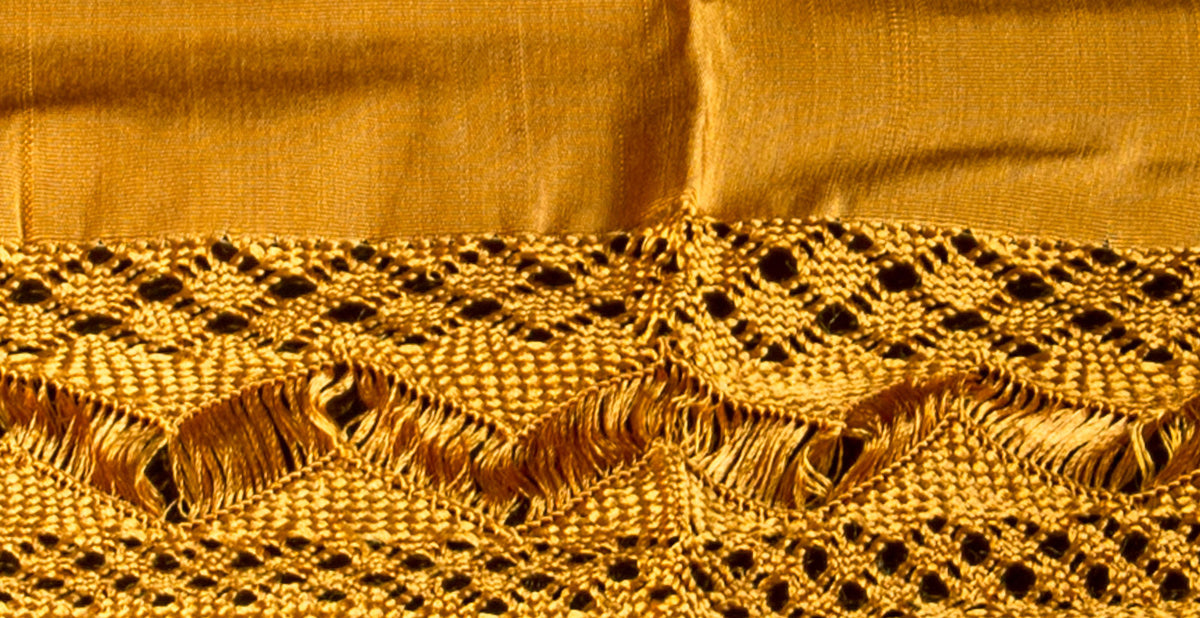 Golden rebozo shawl from Santa Maria Mexico silk texture