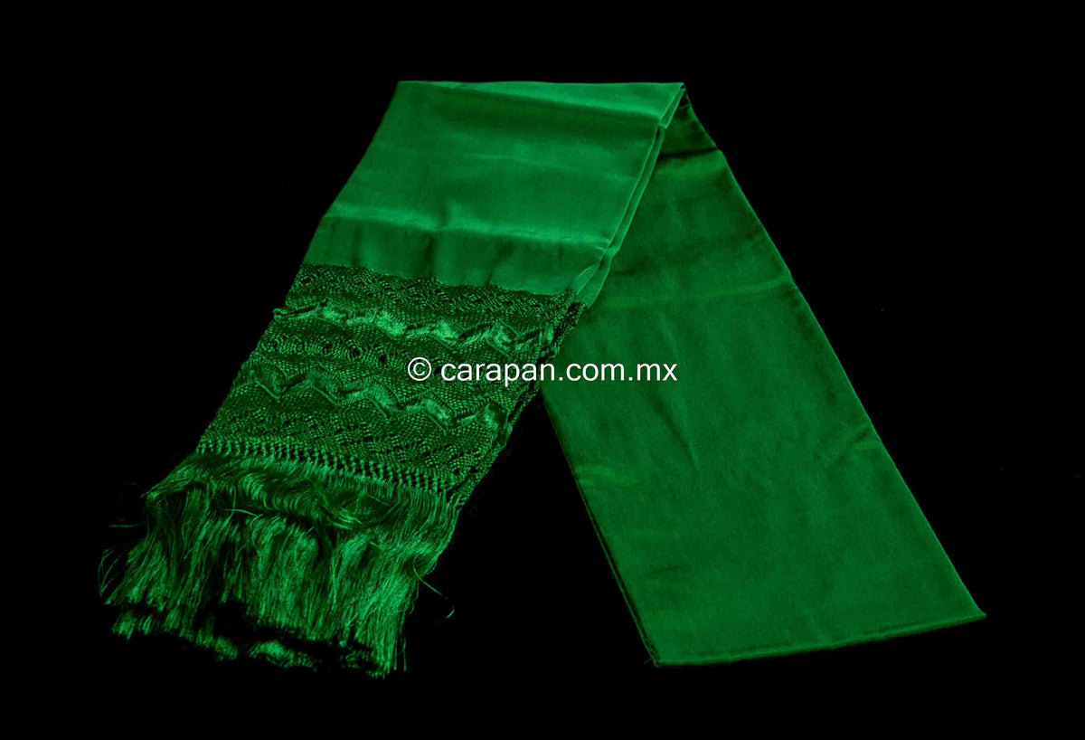Green rebozo shawl from Santa Maria Mexico silk texture