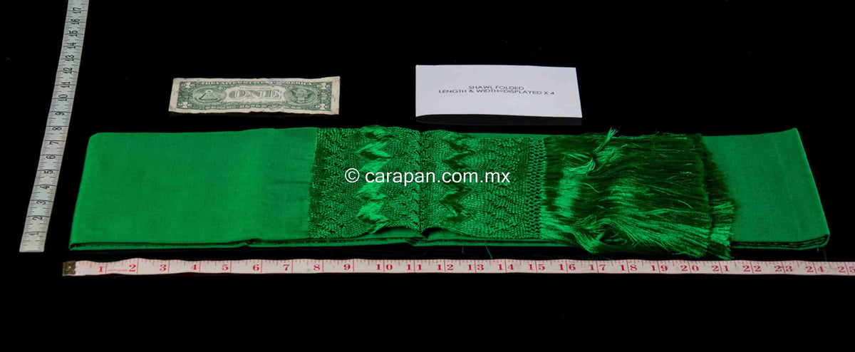 Green rebozo shawl from Santa Maria Mexico silk texture
