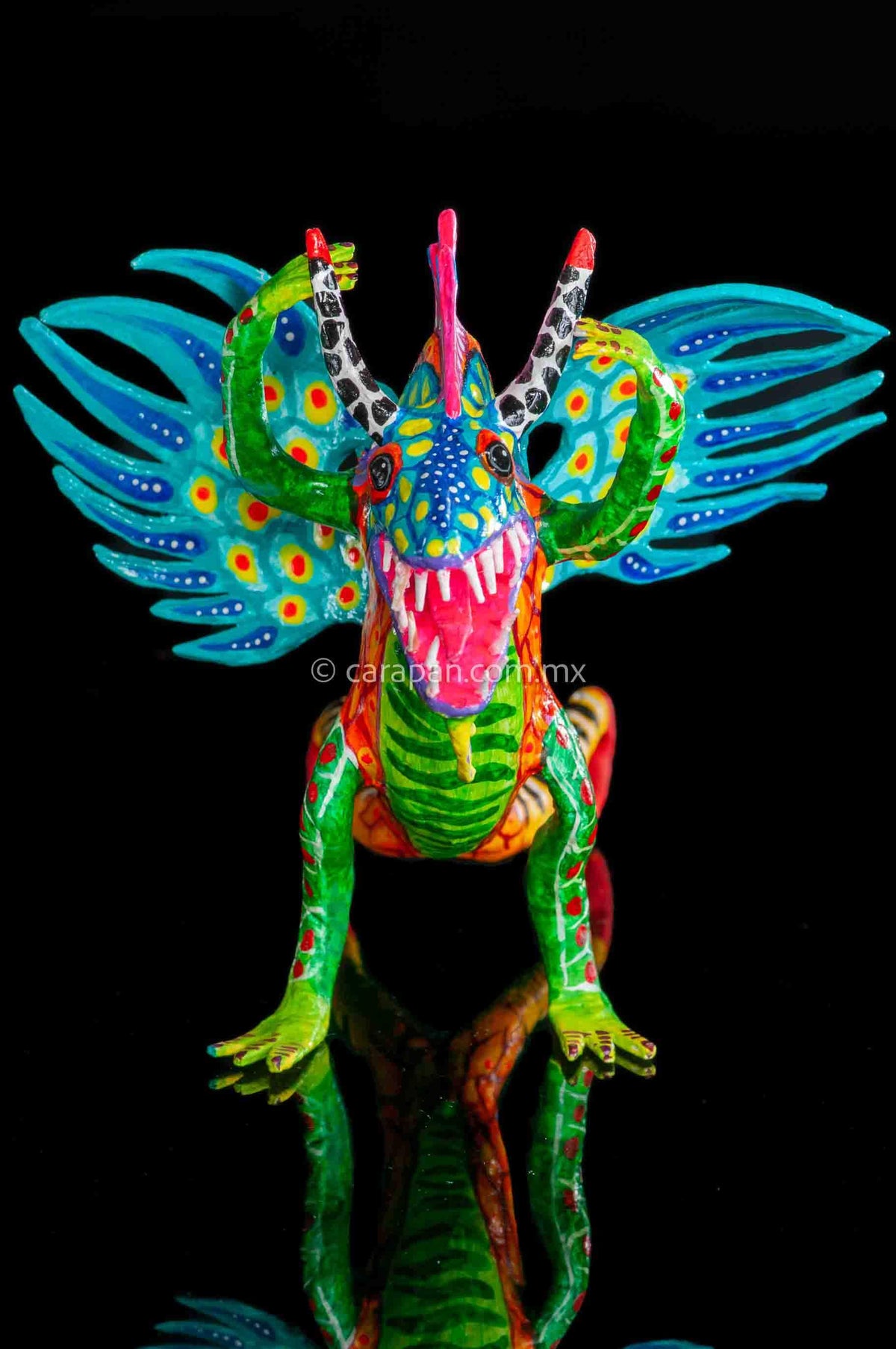 Paper Mache Alebrije With Aqua Wings