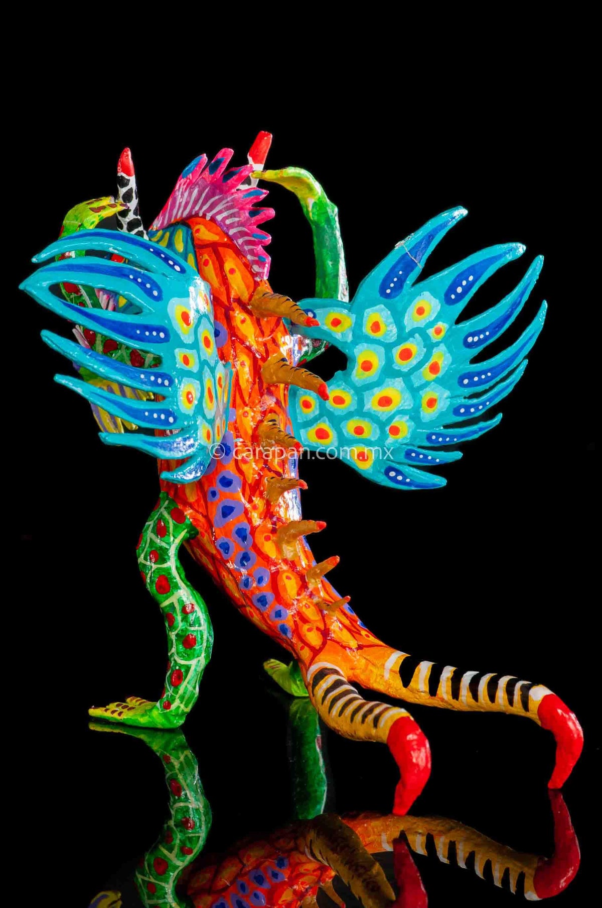 Paper Mache Alebrije With Aqua Wings