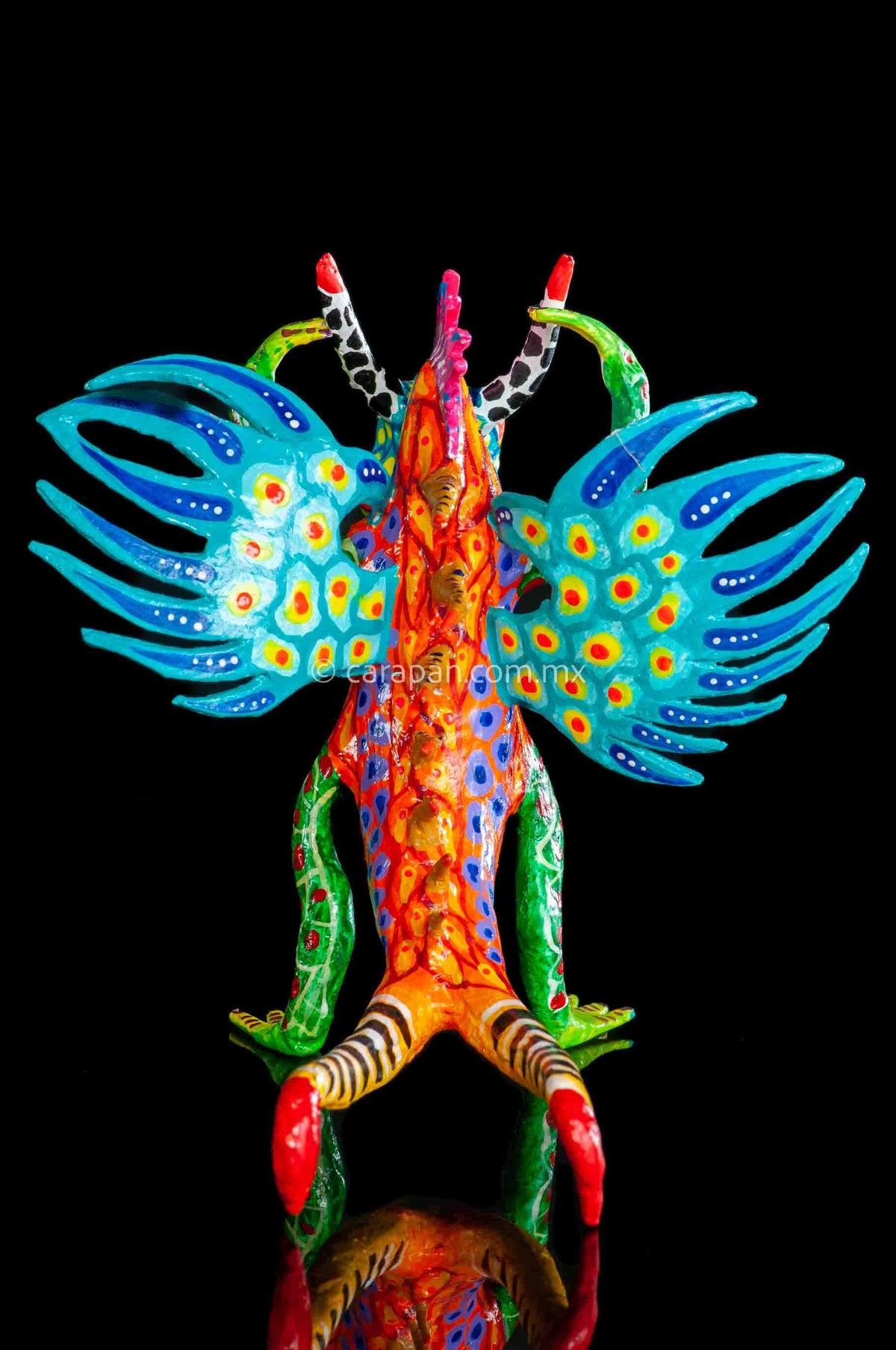 Paper Mache Alebrije With Aqua Wings