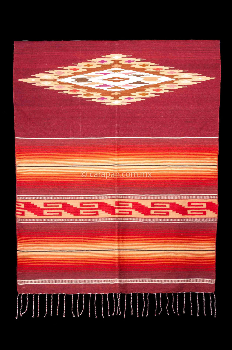  Mexican sarape, made of wool. Pedal Loomed in Tlaxcala, Mexico entirely dyed with natural pigments. Decorated with traditional patterns