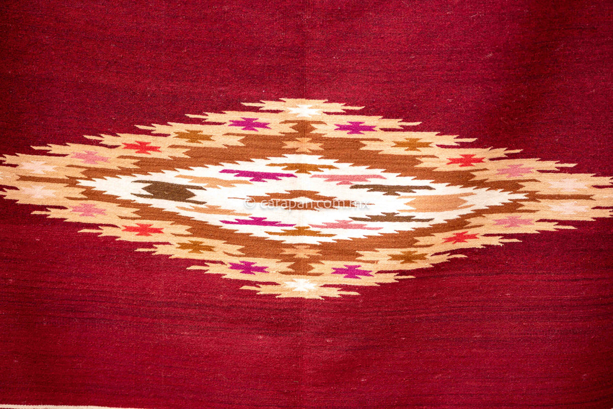  Mexican sarape, made of wool. Pedal Loomed in Tlaxcala, Mexico entirely dyed with natural pigments. Decorated with traditional patterns