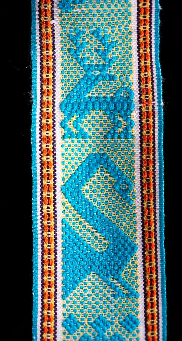 Fine Mexican Indigenous Belt Backstrap Loomed Turquoise tones with indigenous Zapotec symbols