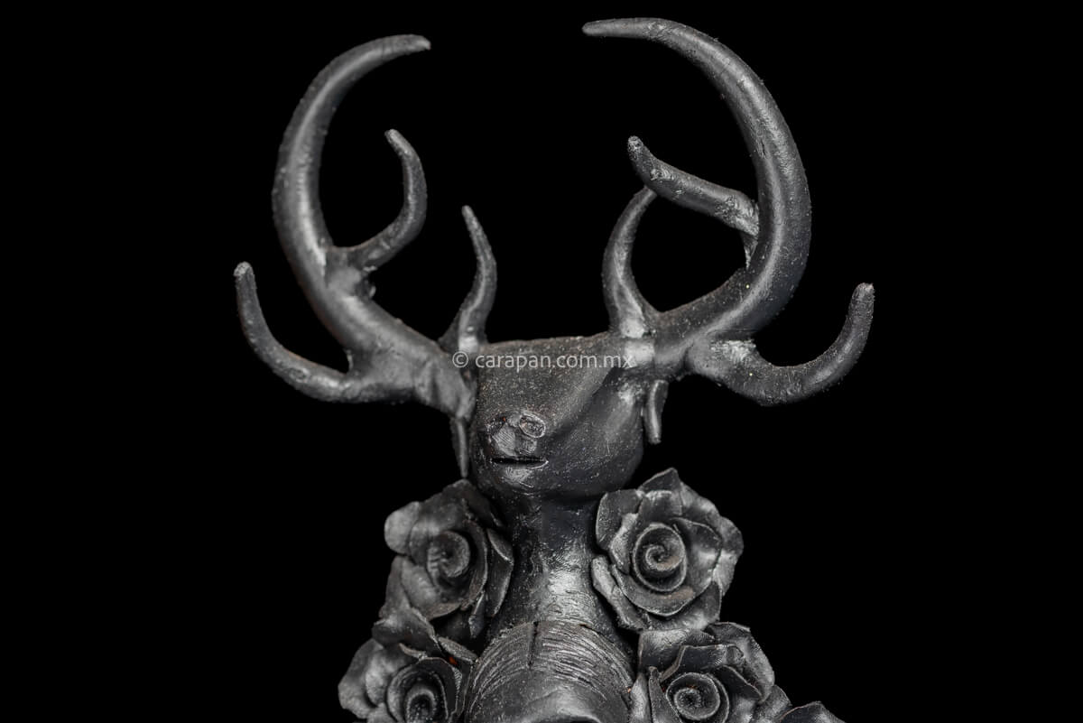 Day of the dead Sculpture Black Catrina  with deer head dress