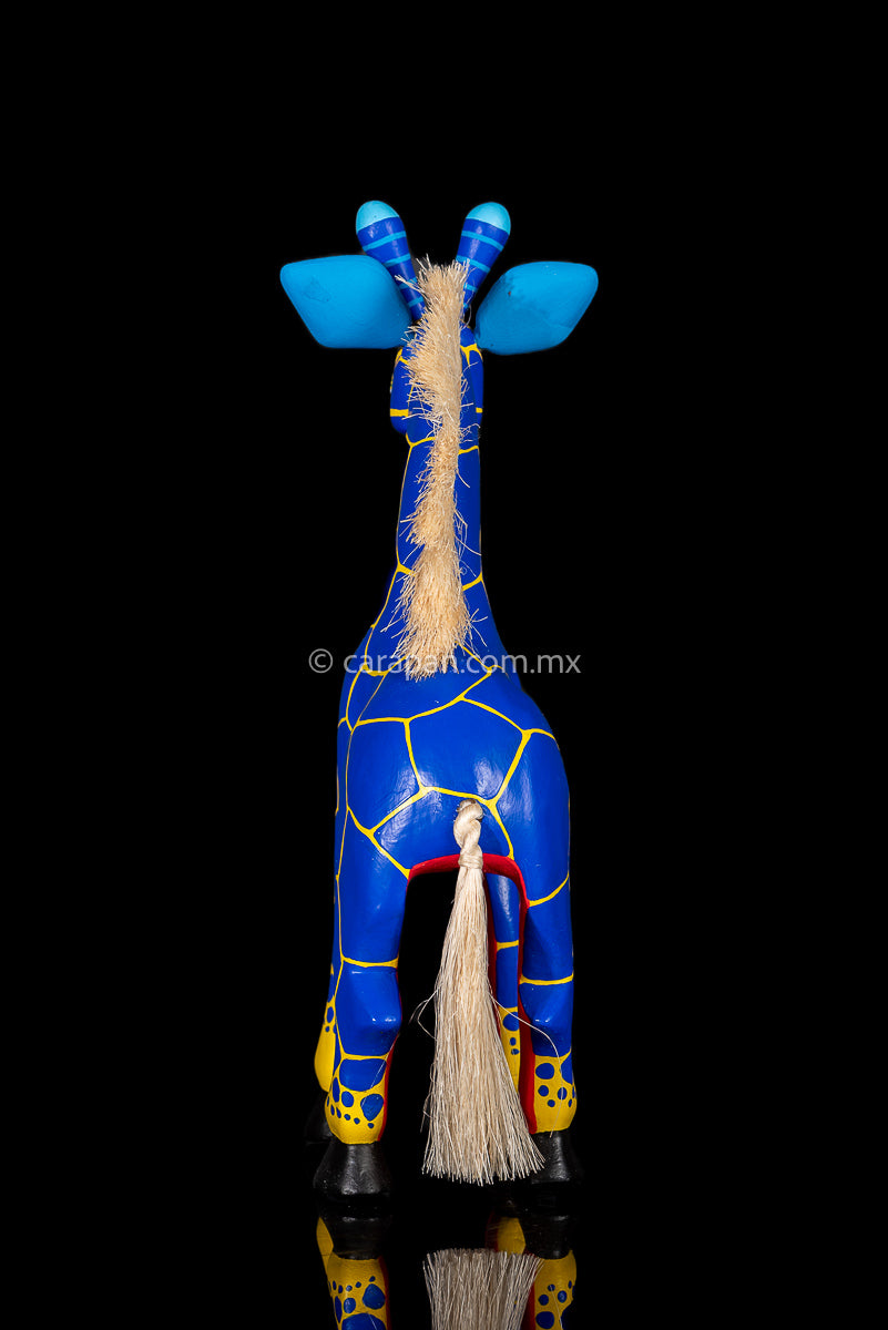 Blue & Yellow Giraffe Alebrije Wood Carving 