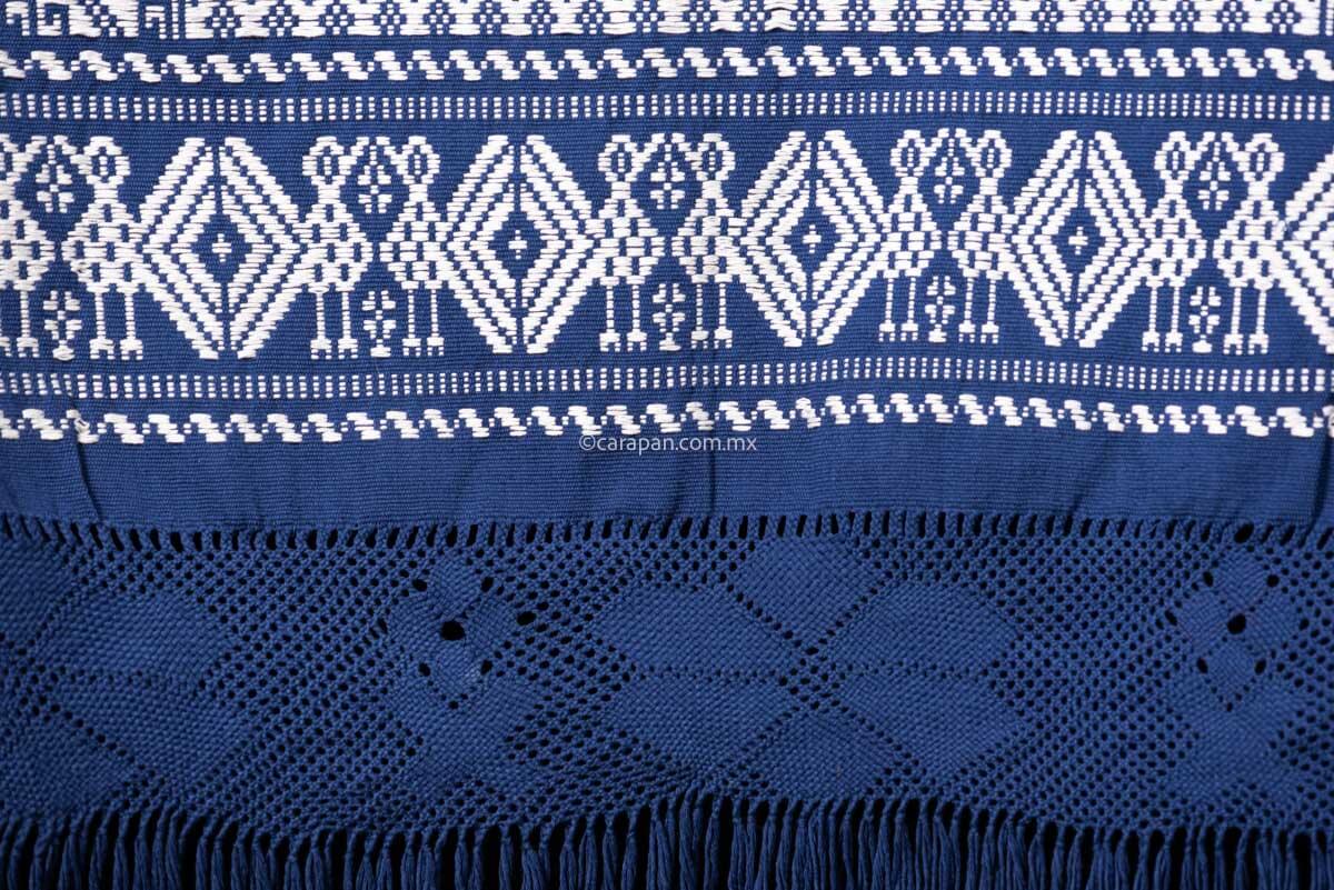 Fine Purepecha Indigenous Cotton Textile Brocade Blue & White Outstanding!