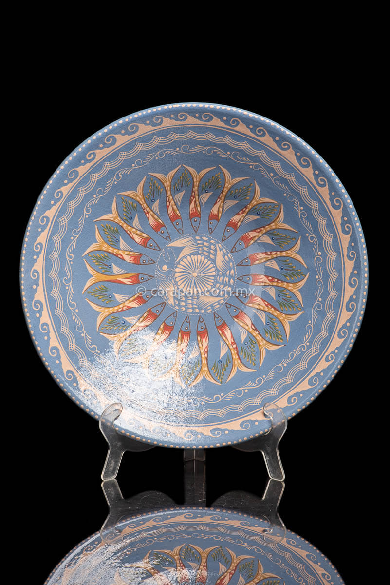 Glazed clay Bowl in blue hand crafted in Capula, Michoacan