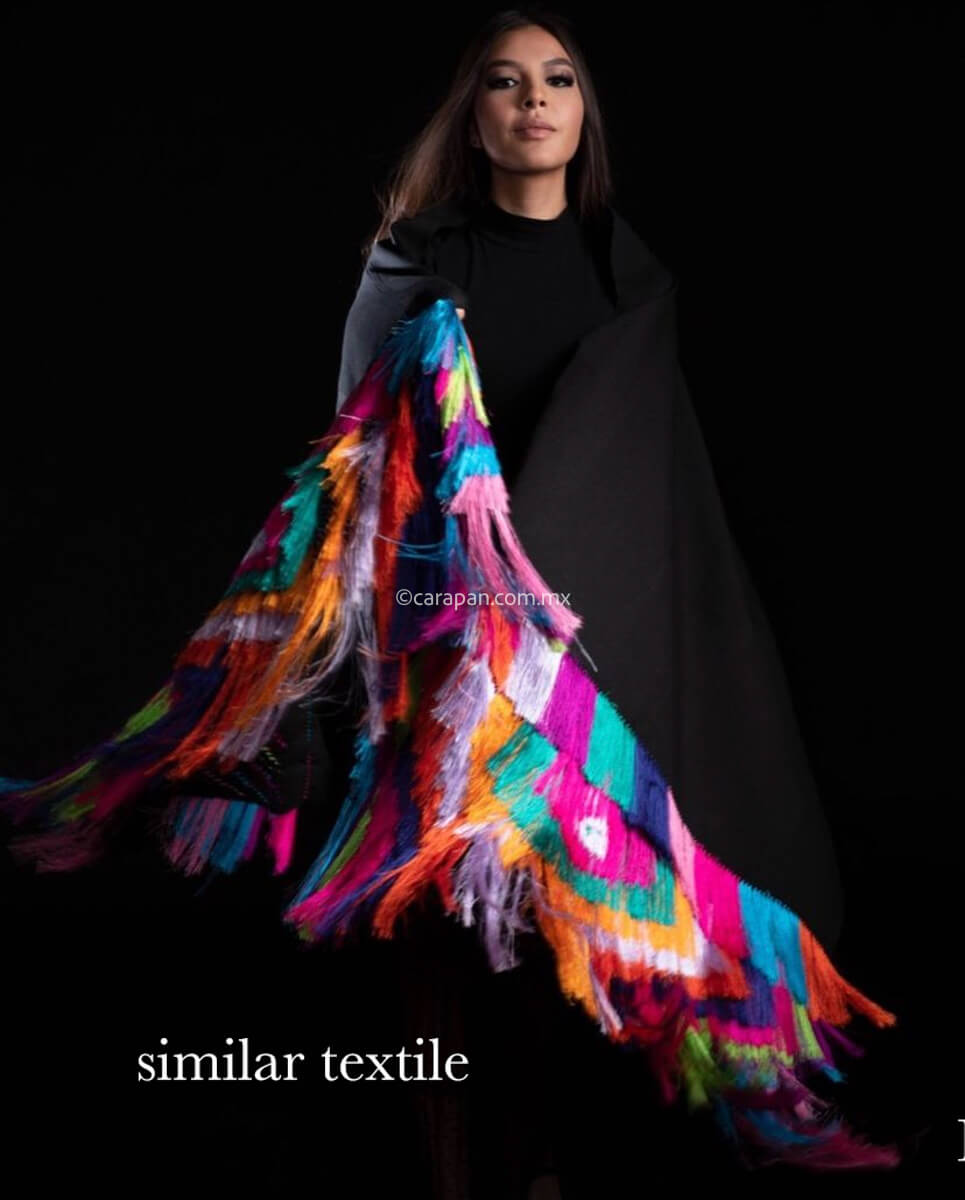 Fine Indigenous Textile Black Cotton Shawl With Colorful Fringe
