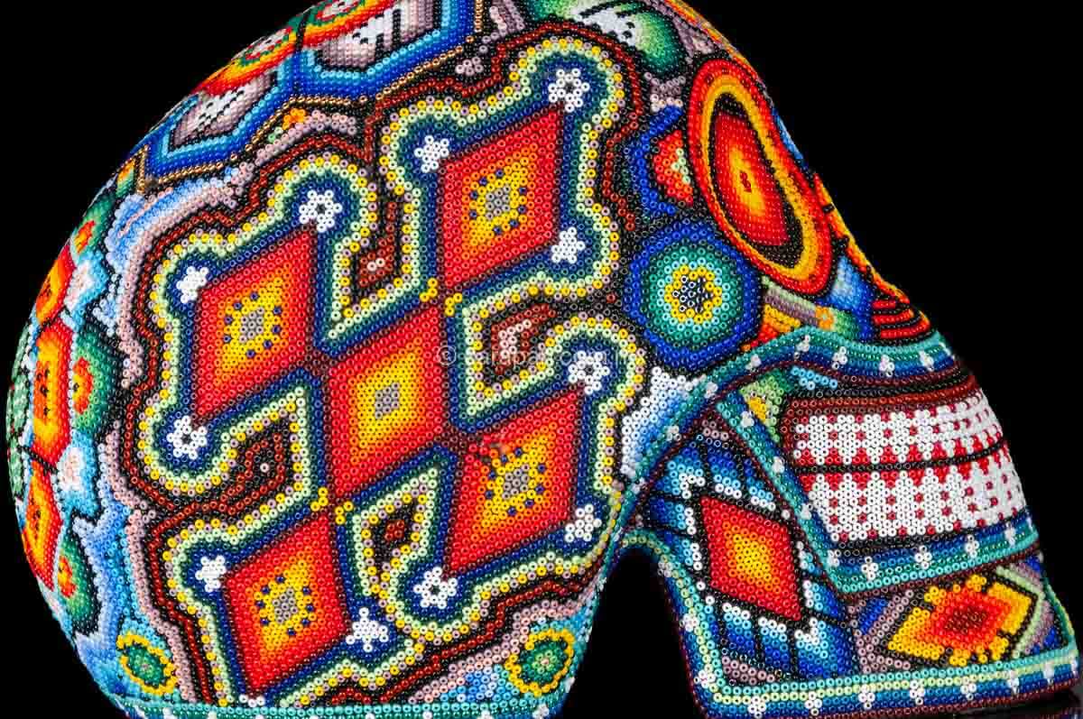 Huichol Hand Made Beaded Skull  Mexican Folk Art Sculpture 