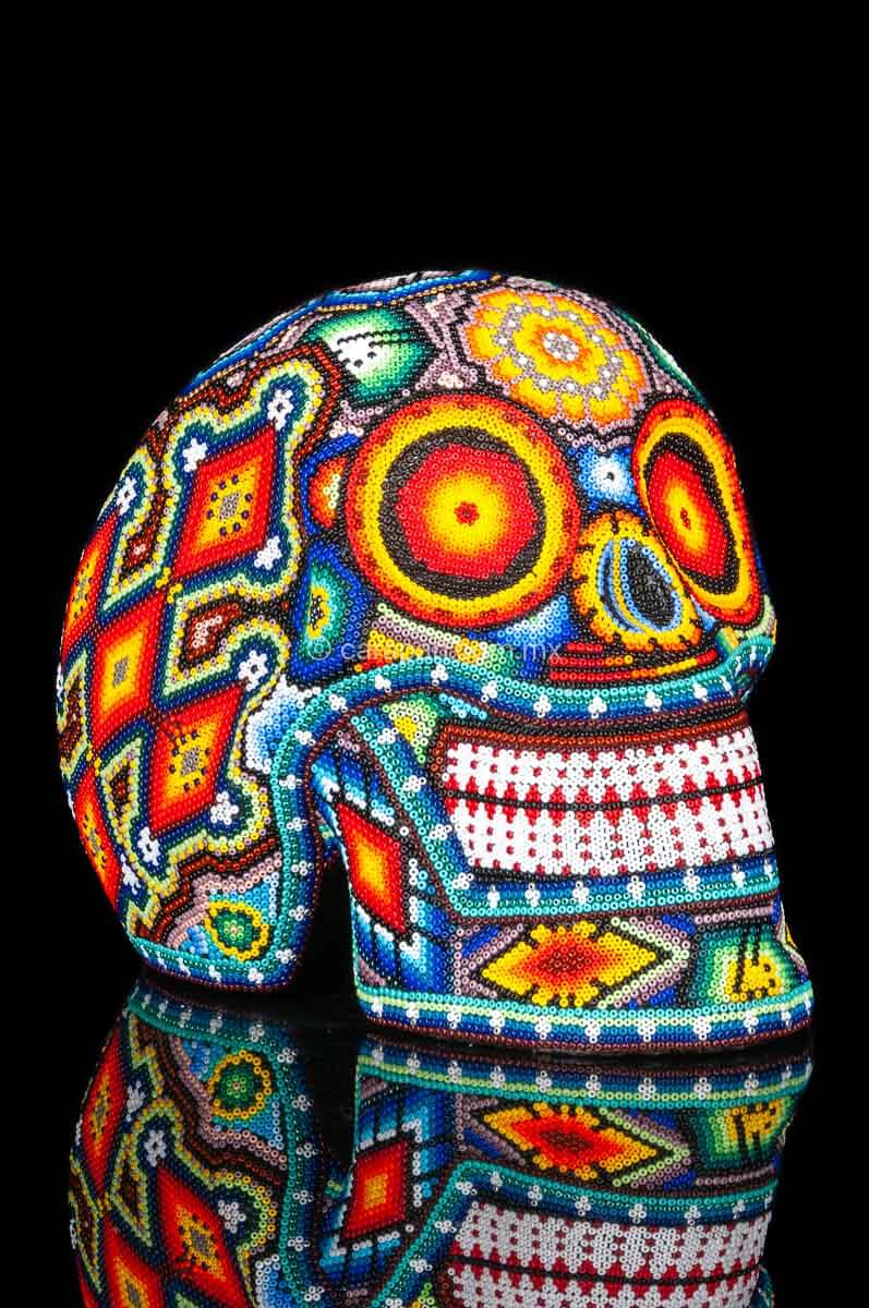 Huichol Hand Made Beaded Skull  Mexican Folk Art Sculpture 