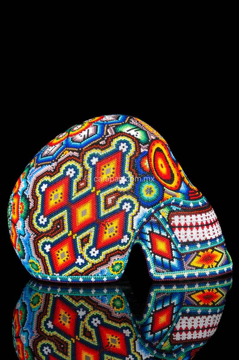 Huichol Hand Made Beaded Skull  Mexican Folk Art Sculpture 