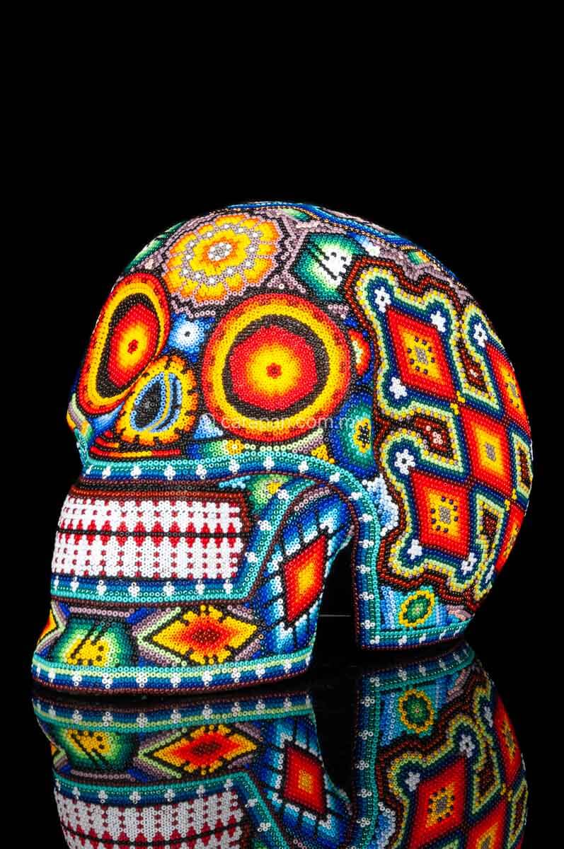 Huichol Hand Made Beaded Skull  Mexican Folk Art Sculpture 