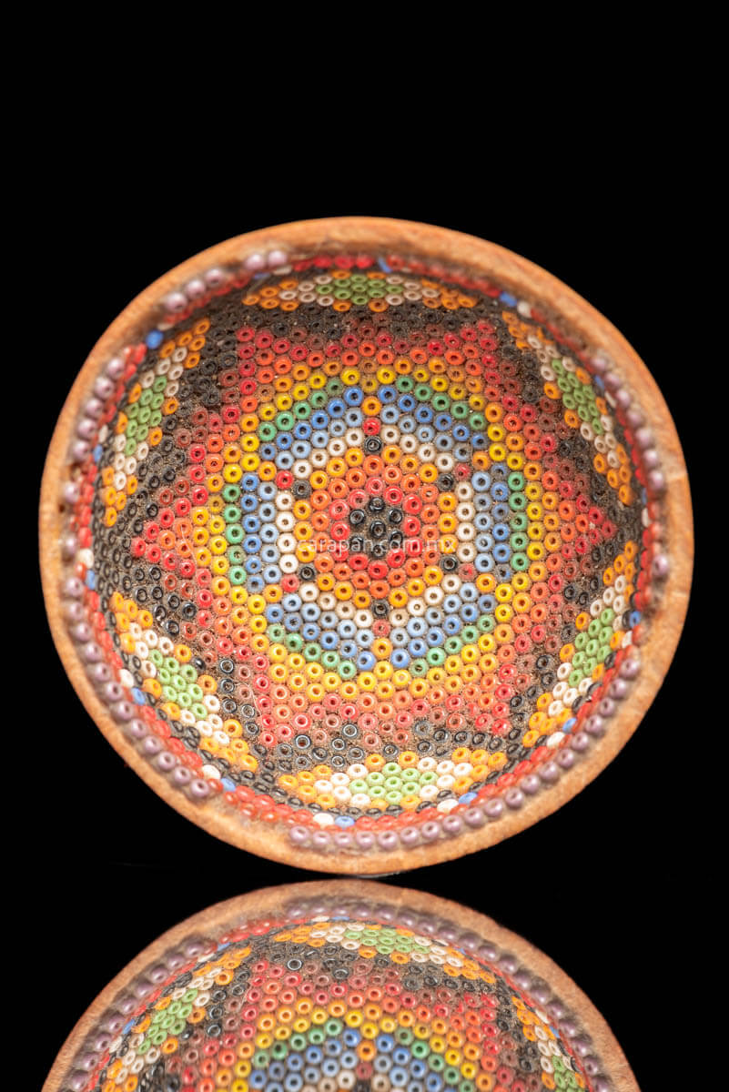 Beaded Small Vintage Huichol Gourd with star shape.