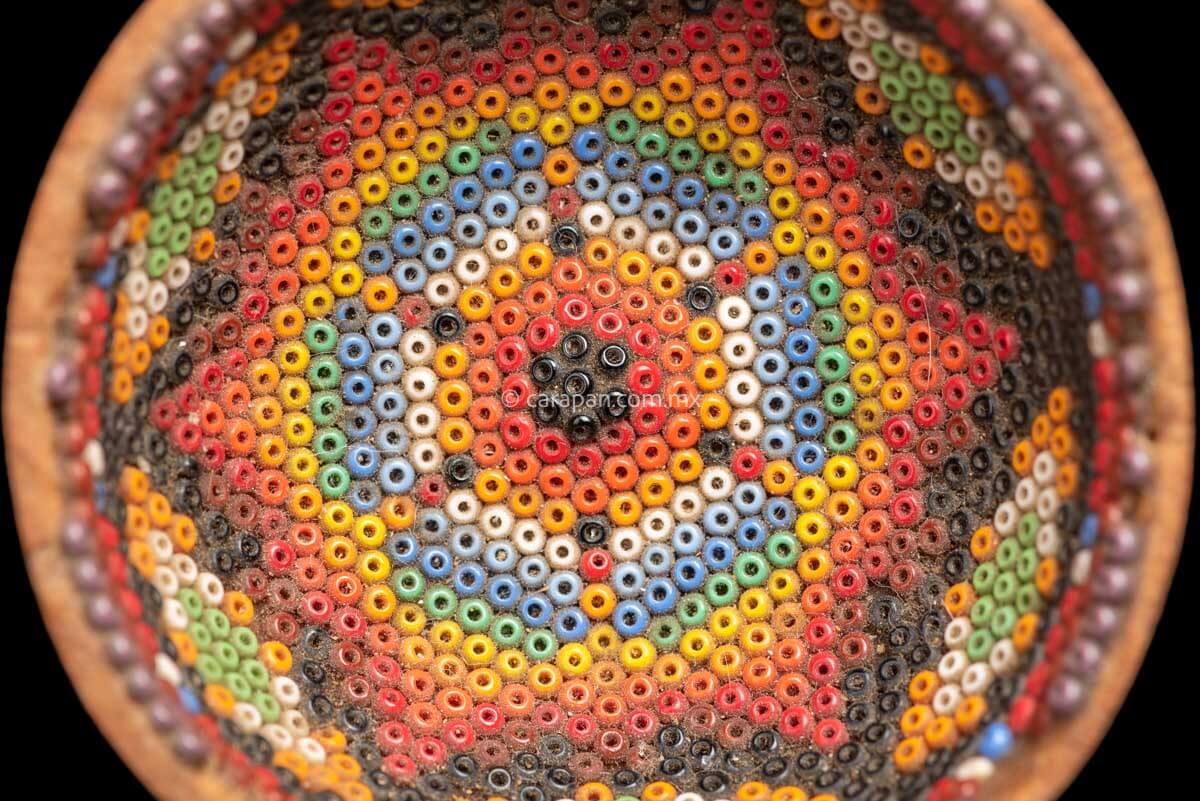 Beaded Small Vintage Huichol Gourd with star shape. 
