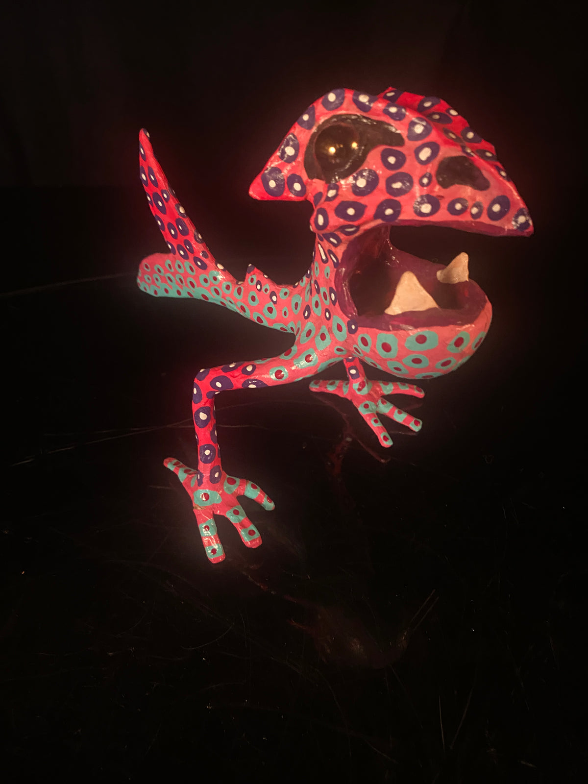 Mexican Paper Mache Pink Alebrije with Marble Eyes