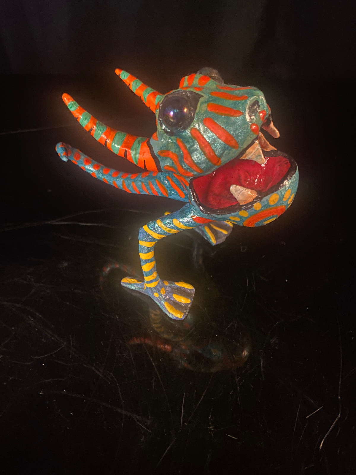 Blue Mexican Paper Mache Alebrije with Marble Eyes