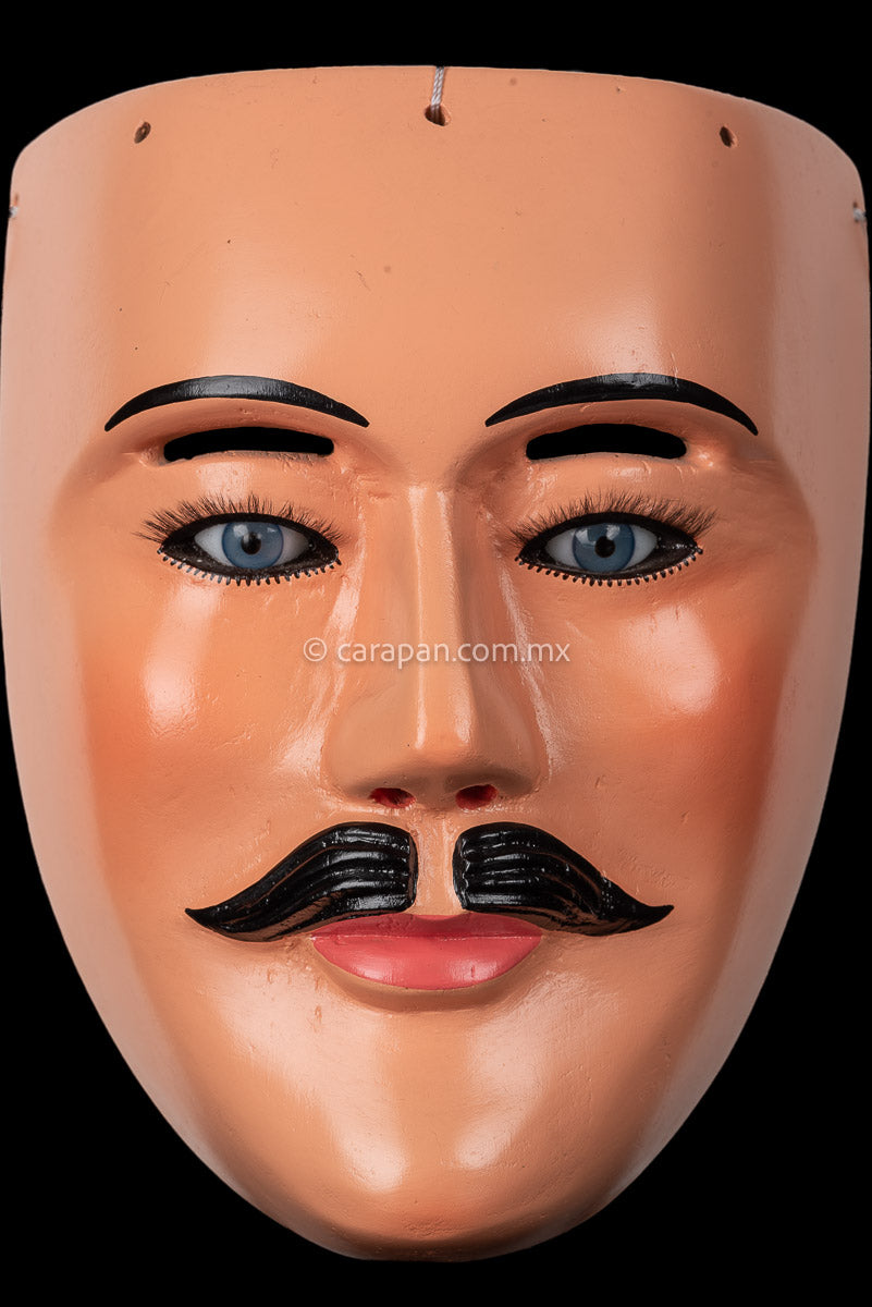 Kurpite Dance Mask Man with Mustache and Blue eyes 