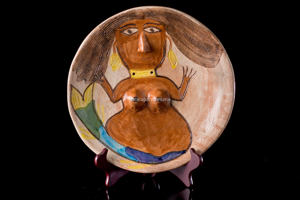 Ceramic Dish with Mermaid by Mexican Pottery artist Dolores Porras
