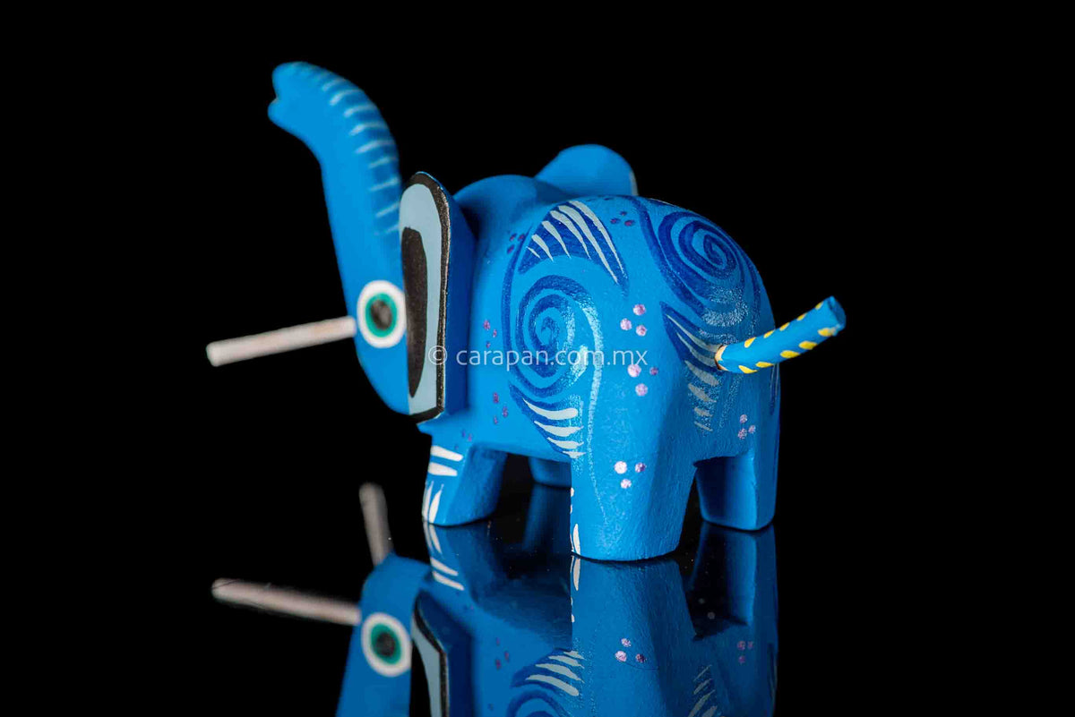 Oaxacan Alebrije Blue Elephant Wood Carving