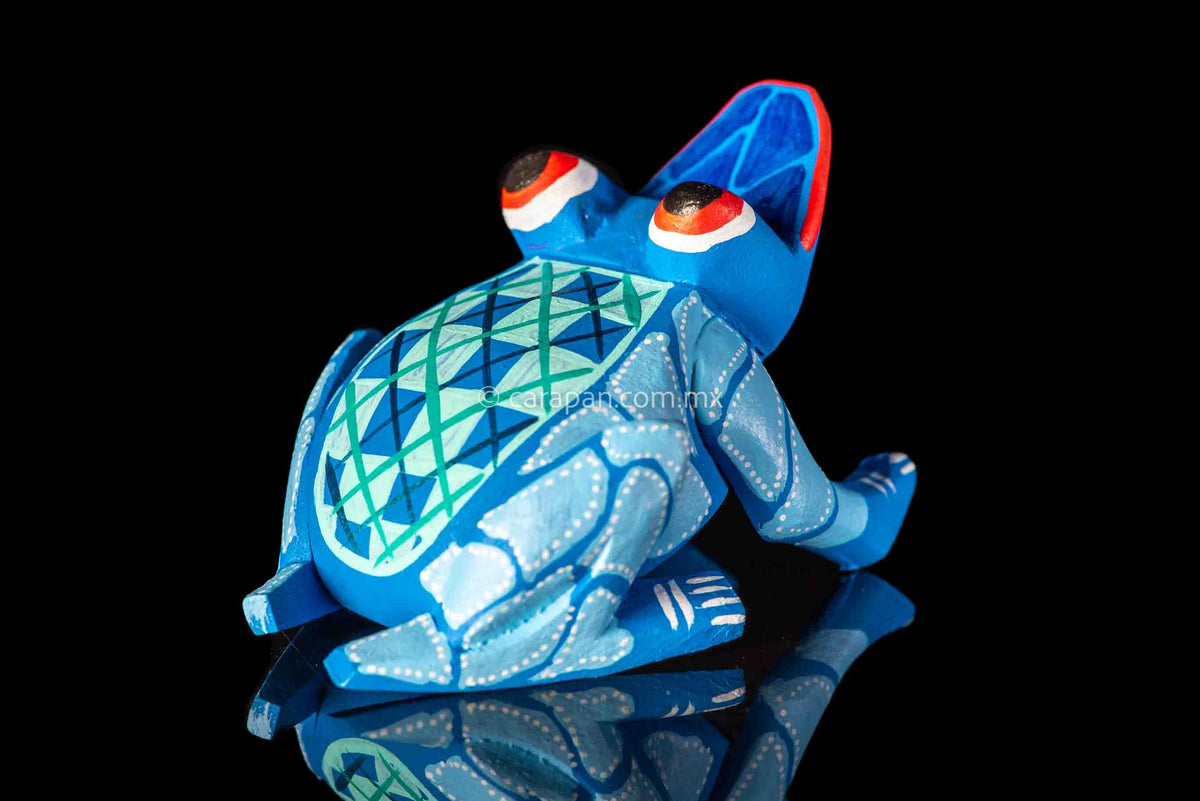 Oaxacan Alebrije Blue Frog Wood Carving