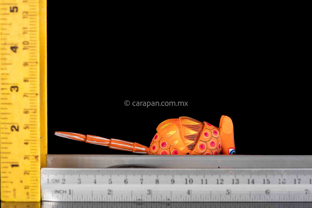 Small Armadillo Alebrije Wood Carving  in Orange. Hand crafted in  Oaxaca  Rulers