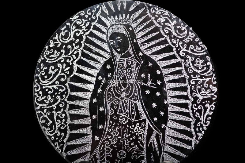 Obsidian with Engraved Image of Virgin of Guadalupe 
