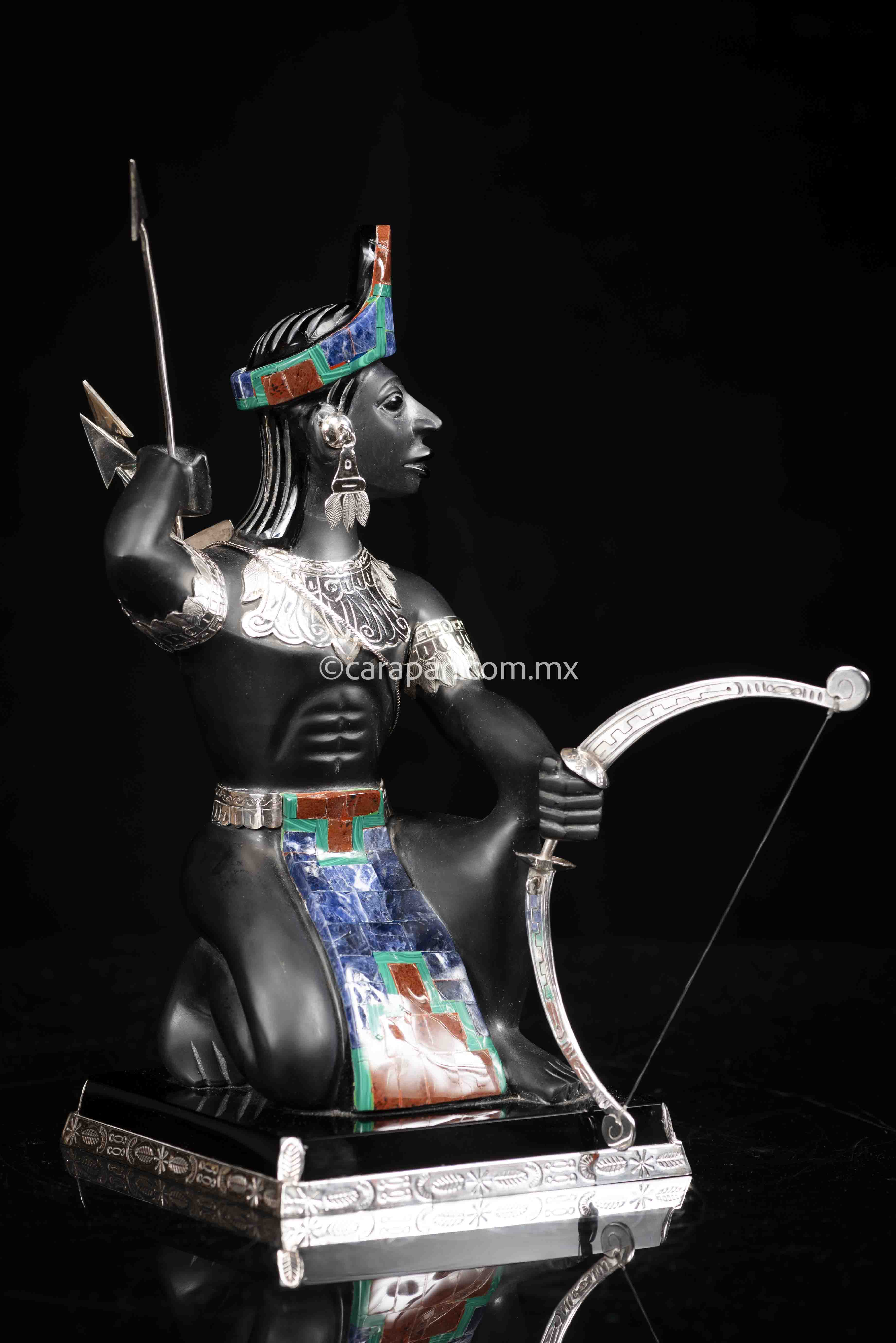 Aztec Priest Obsidian Statue bust top