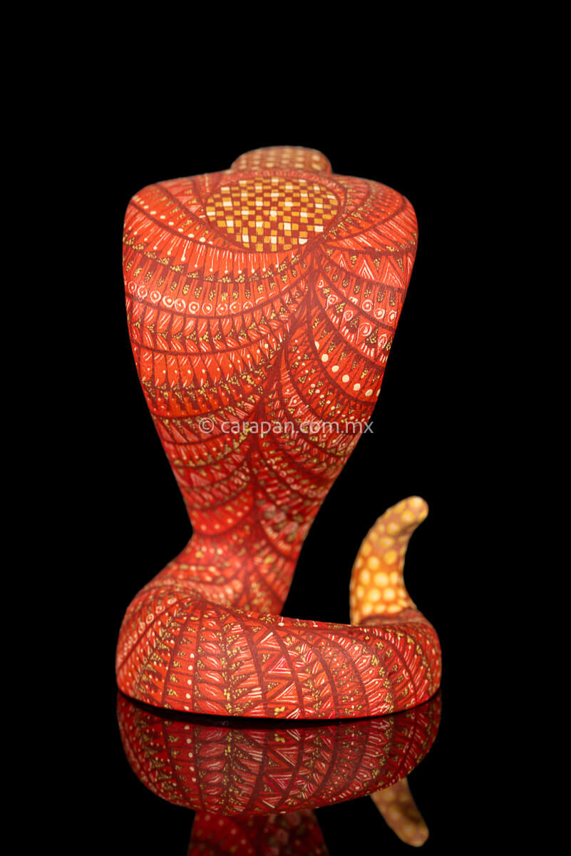 Cobra wooden sculpture alebrije hand crafted in Oaxaca, decorated with indigenous zapotec symbols