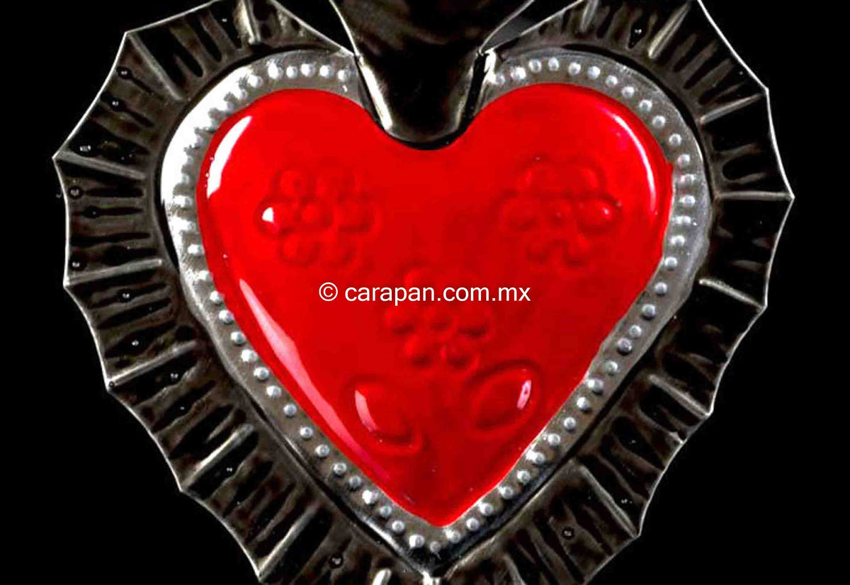 Tin Heart with Flowers and Cross