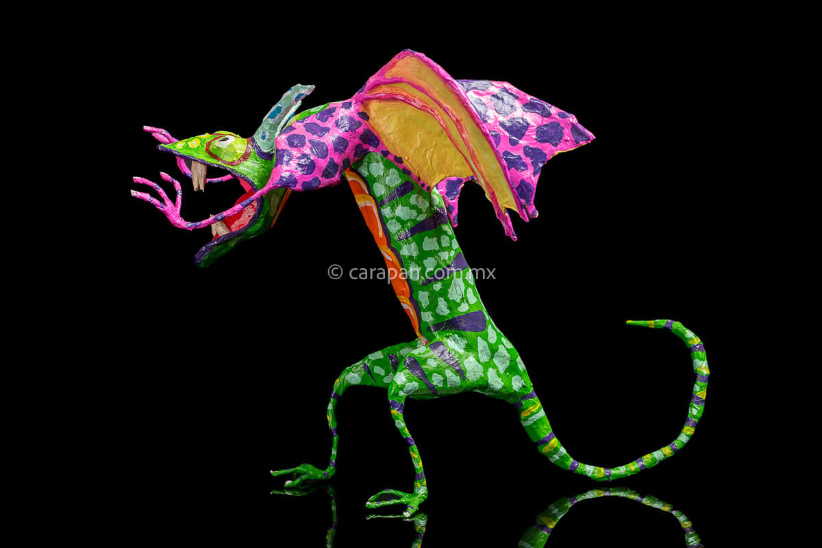 Green & Pink Mexican Dragon Paper Mache Alebrije