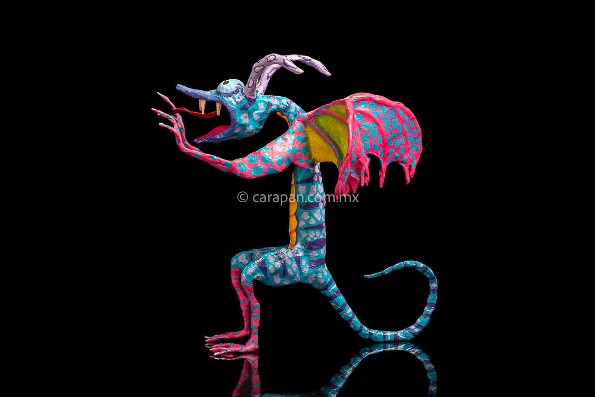 Blue & Pink Mexican Dragon Paper Mache Alebrije