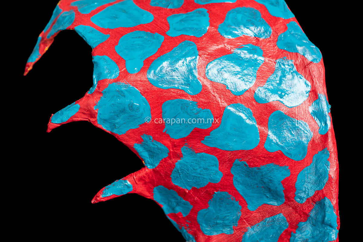 Paper Mache Alebrije dragon style blue body & orange wings wing detail