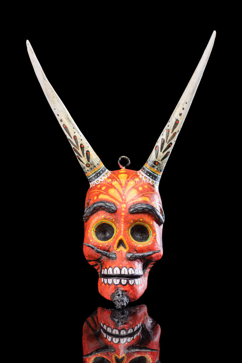 Paper Mache devil style Skull with Horns 