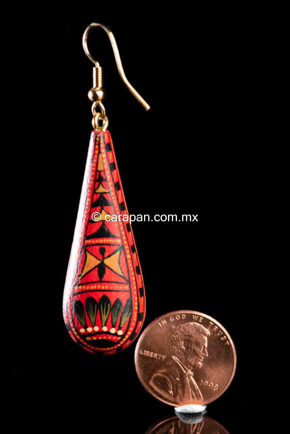 Mexican Earrings Alebrije Style Drop Shaped, Orange Red