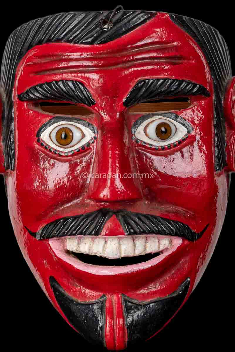 Mexican Wooden Red Mask of Man Smiling