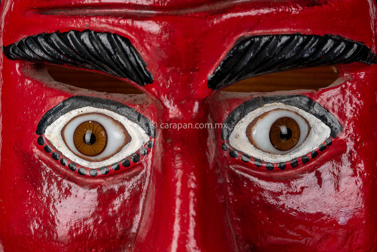 Mexican Wooden Red Mask of Man Smiling